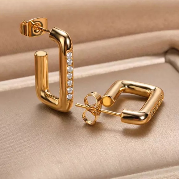 Square Geometric Crystal Hoops - Picture 2 of 5